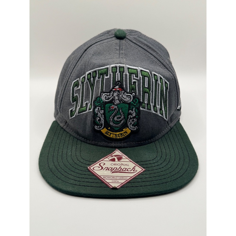 Harry Potter Slytherin Snapback Hat Bioworld Grey Green Embroidered Crest Cap